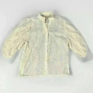 ANTHROPOLOGIE Solitaire NWT Embroidered Ivory Top Womens Sz L Boho Peasant Shirt